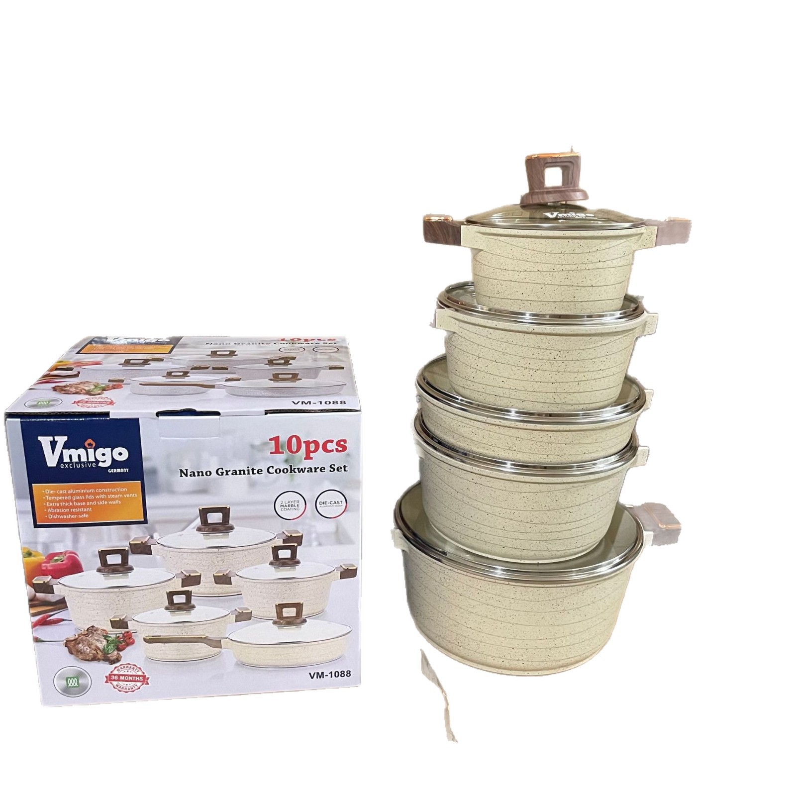 Vmigo marca 10 piezas conjunto de bandejas antiadherentes arroz de arroz de piedra de cocina de cocina de aluminio para el hogar conjunto de platos