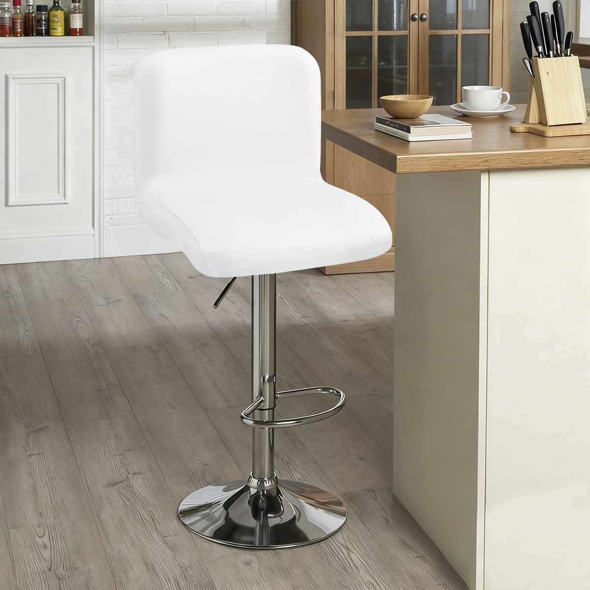 Funda elástica de PU de color sólido para silla de respaldo bajo, impermeable, antiarañazos para gatos, funda para taburete de bar, funda para taburete alto de cocina, funda para silla giratoria