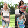 Large Women's wear pocket printing stripe Short sleeved T-shirt jacket Irregular 8088