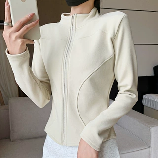 H119定制考拉绒外套运动女秋冬新款立领双弧曲线紧身上衣拉链开衫