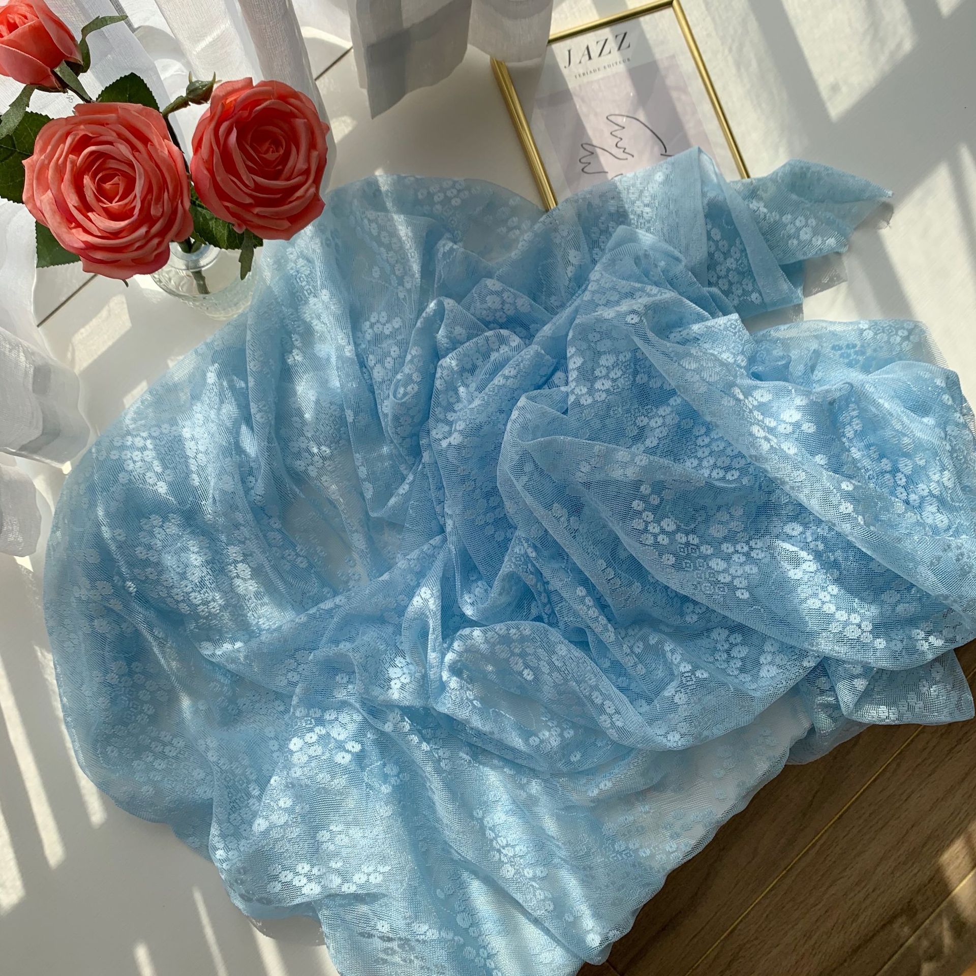 Jacquard malla de encaje no elástico poliéster pequeño círculo ropa para niños Hanfu Lolita tela en stock multicolor fábrica al por mayor