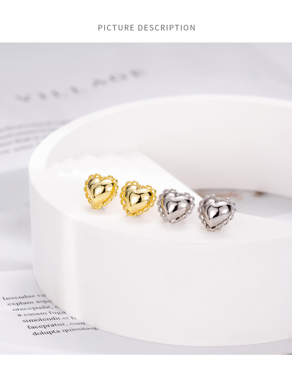 5g Weight Ear Studs Classification 1 Pair 925 Sterling Silver Heart Shape Ear Studs