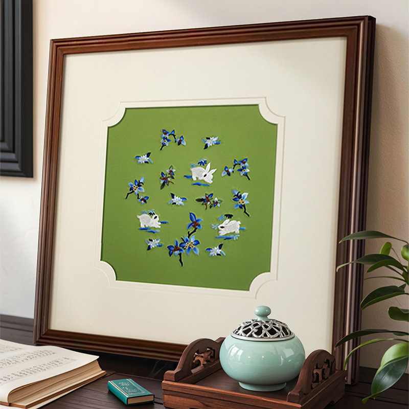 新中式苏绣装饰画客厅卧室柜台摆台画中国风玄关手工刺绣实物挂画