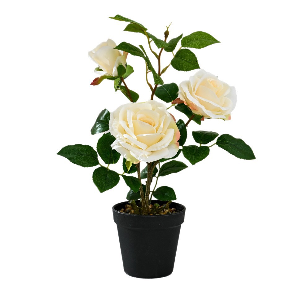 Selección estricta de flores falsas de tres cabezas de rosas pequeñas decoraciones para el hogar bonsai decoración floral simulación maceta simulación