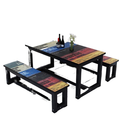 w! Modern simple rectangular dining table fast food table snack table and chair combination economical 6 people 4 canteen restaurant snacks