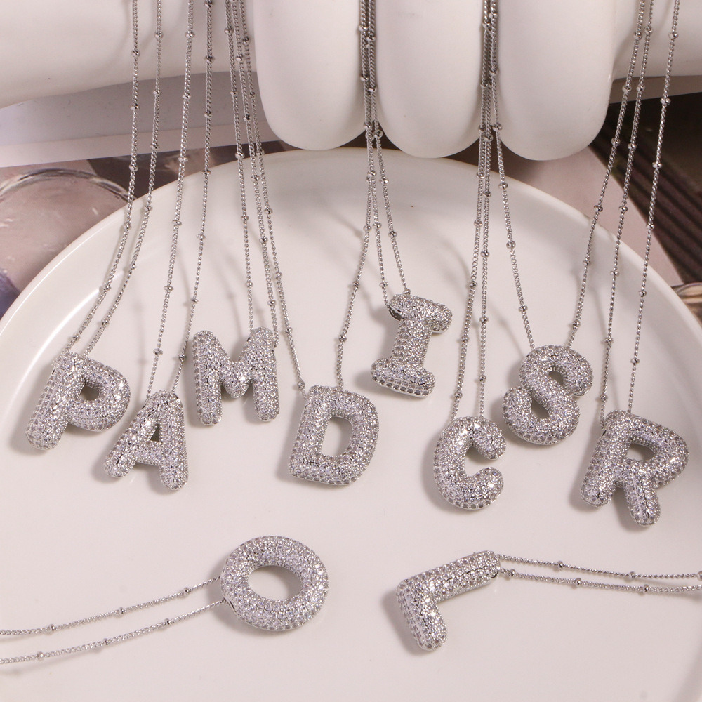 10g Weight Vacuum Plating Gold Plating Process 18K Gold Plated Plating Material Copper Pendant Material Zircon Inlay Material Pendant Necklace Classification Copper Chain Material Wholesale Basic Modern Style Classic Style Letter Copper Inlay 18K Gold Plated Zircon Pendant Necklace