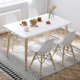餐桌家用小户型现代简约客厅出租房用北欧实木腿长方形吃饭方黄一