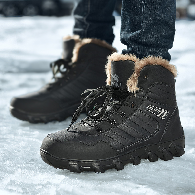 Large snow boots for men, plush, thick, anti slip, waterproof, winter warmth, Northeast high top short boots, cotton_voghion.com