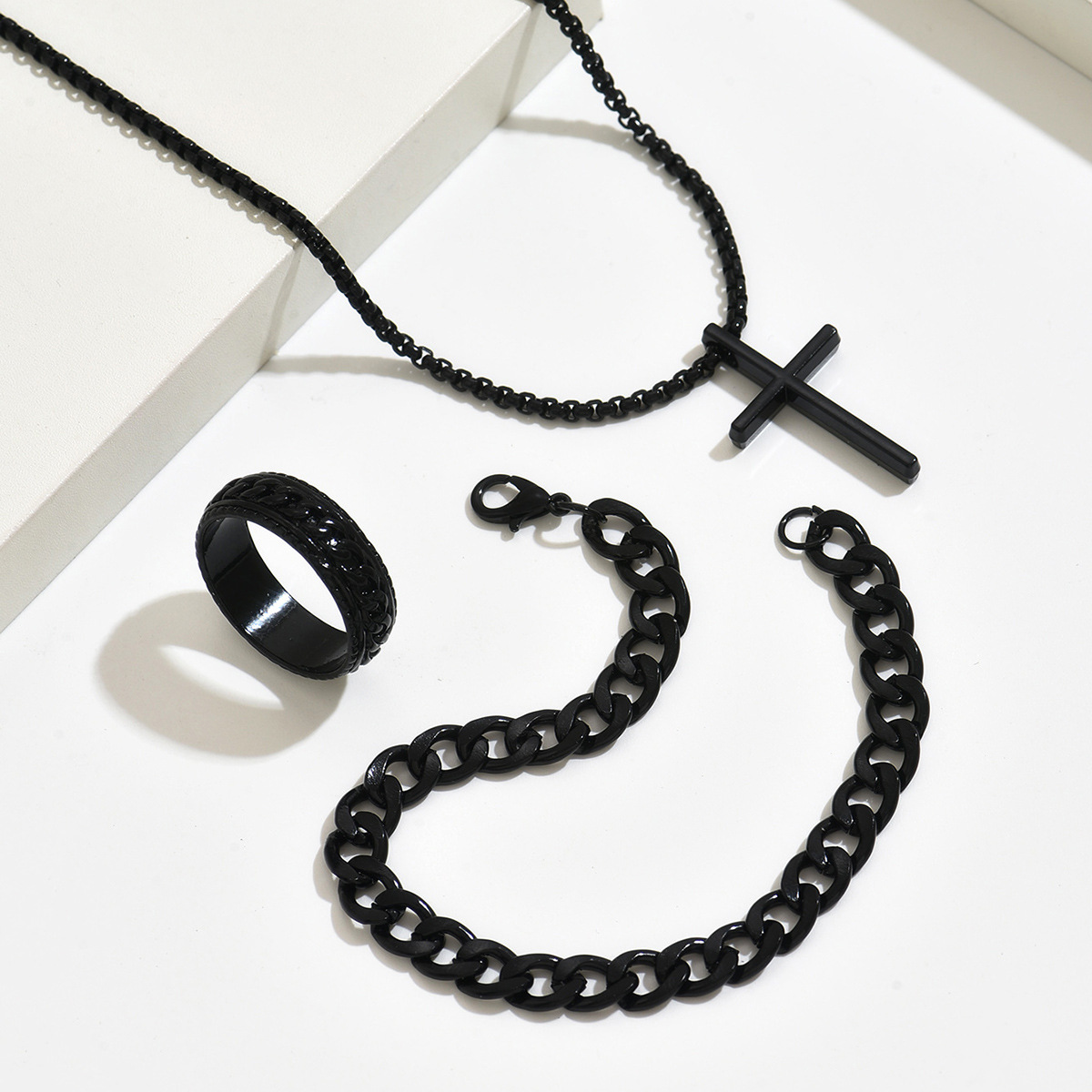 Joyas para hombres europeos y estadounidenses Amazon SHEINtemu crucifijo joyas cadena anillo pulsera collar conjunto de tres piezas