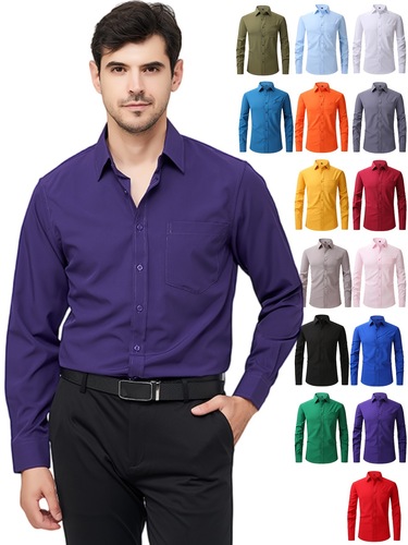 Regular Fit Wrinkle Free Solid Color Business Shirts' Cross-border