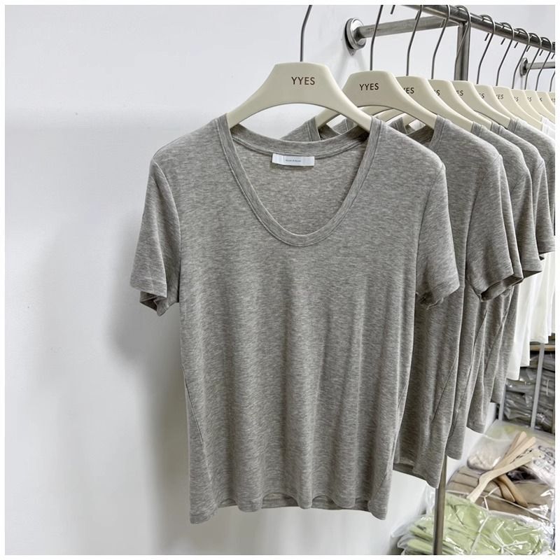 Super Handfeel Modal Crewneck Simple Shoulder Short-sleeved T-shirt Women's Summer Short-sleeved Design Slimming Trendy Top Super Handfeel Modal Crewneck Simple Shoulder Short-sleeved T-shirt Women's Summer Short-sleeved Design Slimming Trendy Top