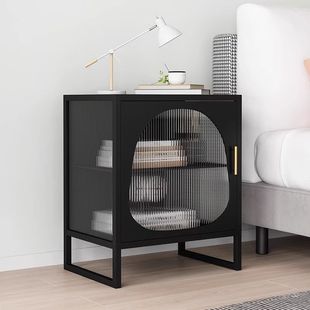 Nordic Style Wrought Iron Style Bedside Table Changhong Glass Formaldehyde-free Simple Modern Bedroom Side Cabinet Small and Medium-sized Storage Cabinet