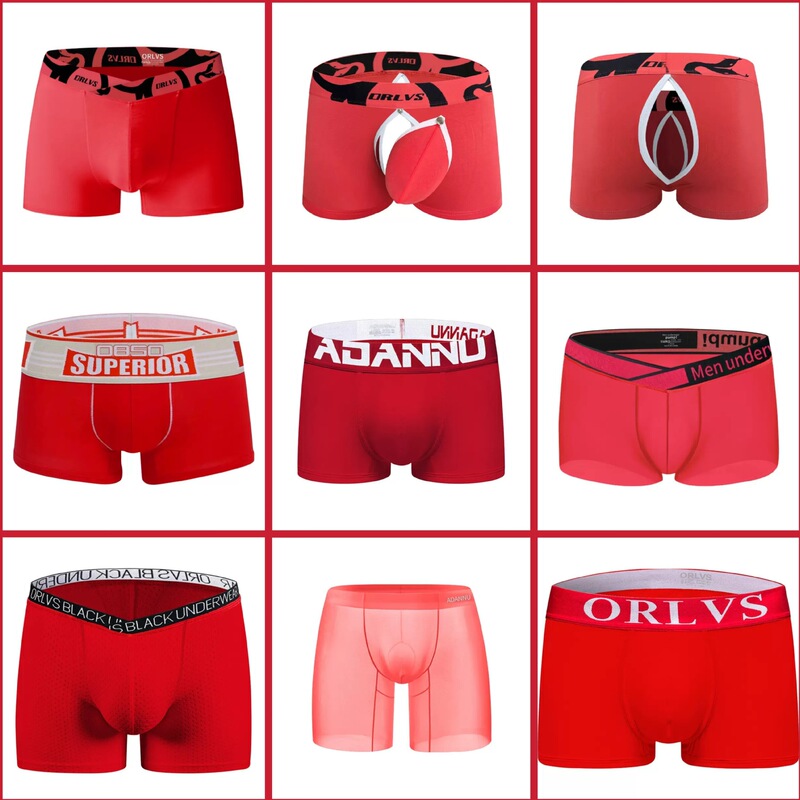 [Red] Festive Red Underwear for the Year of the Horse, Men's Fashionable and Trendy Designer Boxer Briefs for Young People