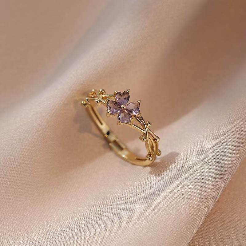 fashionable elegant shiny purple ring with zircon