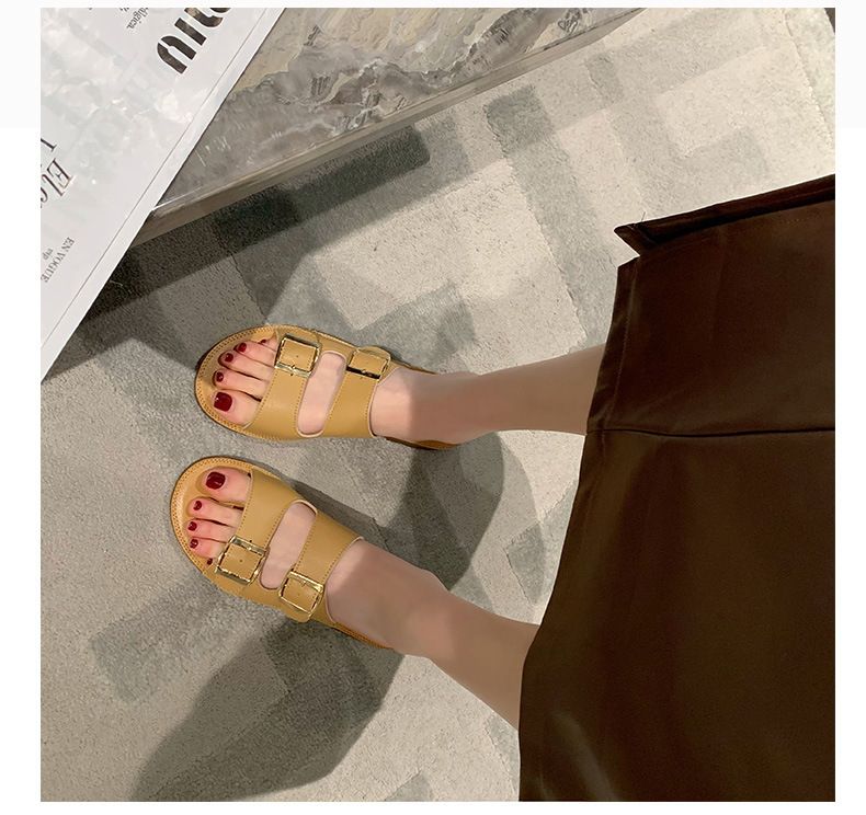 Echt leer Oxford-slippers met zachte zolen Dames zomer bovenkleding 2023 nieuwe all-match strandsandalen met riemgesp_voghion.com