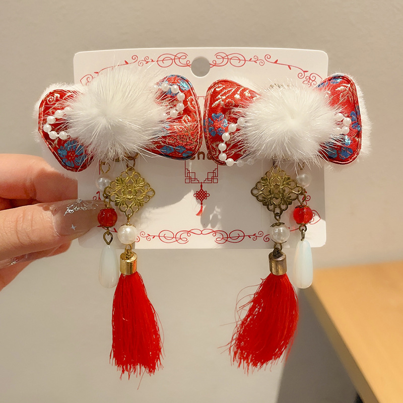 Horquillas Chinas Tradicionales para Niños, Materiales Mixtos, Decorativo, Con Borlas, para Hanfu y Año Nuevo