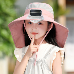 新款兒童太陽能風扇帽可充電戶外休閒夏季遮陽防曬護脖披肩帽女孩