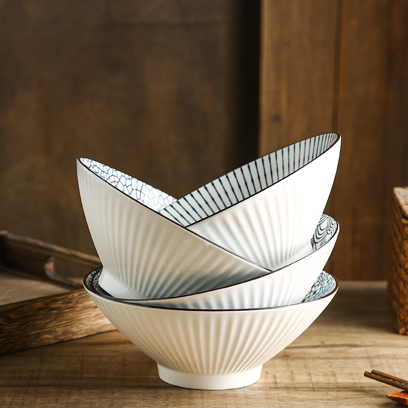 Cubo Tazón de cerámica de estilo japonés bajo vidriado vajilla de cerámica tazón de sopa ramen tazón de fideos domésticos vajilla de fideos instantáneos al por mayor