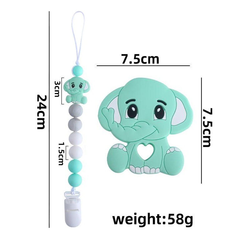 Nuevo clip de pico de pato de plástico elefante mordedor de silicona bebé elefante de silicona Cadena de chupete de juguete molar cadena anti-caída