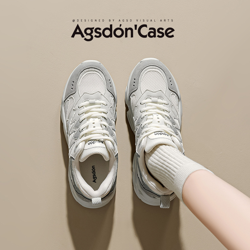 Augu Shiden Dad Shoes for Women 2026 New Summer Running Shoes Hiking Thick-Soled Mesh Casual White Sneakers
