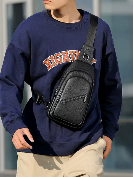 Cross-border Men's Genuine Leather Chest Bag Shoulder Crossbody Bag Fashionable Multifunctional Cowhide Business Casual Chest Backpack for Men