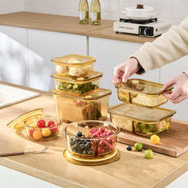 高硼硅玻璃饭盒微波炉加热专用分格密封保鲜碗食品级带饭便当盒