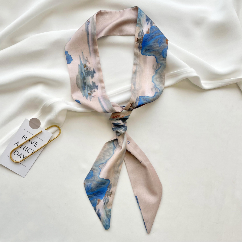 Bufanda larga de seda para mujer 2025 nuevo estilo coreano de alta gama verde verano delgada bufanda de seda lazo para el cabello diadema de bufanda de seda.