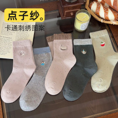 袜子女款点子纱刺绣卡通韩版ins风中筒袜学院风无骨长袜诸暨袜子
