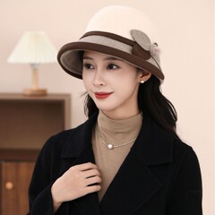 秋冬季羊毛呢渔夫帽子女韩版保暖英伦复古盆帽休闲百搭优雅小礼帽