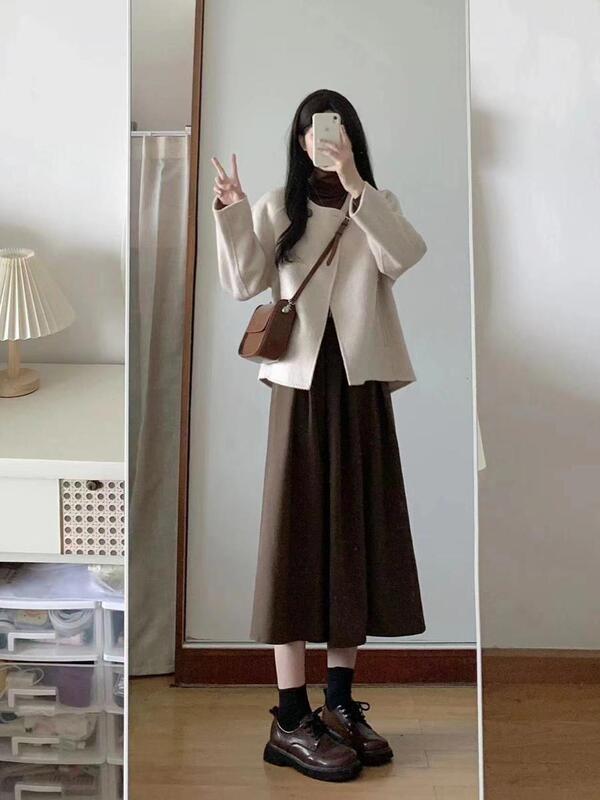 女性用の晩秋と冬の小さな香りのニットジャケット、高級感のある着用、少し太った痩身ドレススーツの完全なセット|undefined