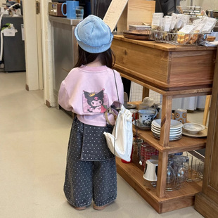 Girls 2025 New Autum Korean Style Casual Cartoon Tops for Baby Girls Cute Fake Two-Piece Wide Version Kuromi t