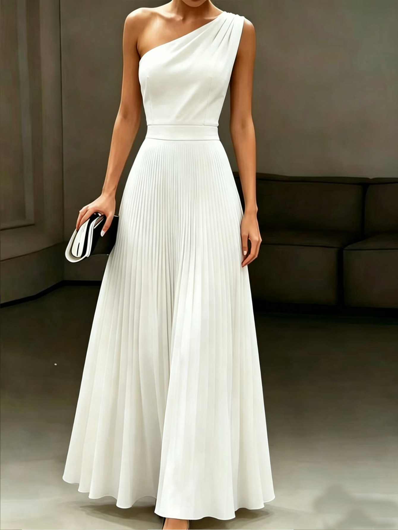 2026 nuevo vestido blanco largo de un hombro elegante vestido sin mangas vestido de dama de honor vestido de boda image 6
