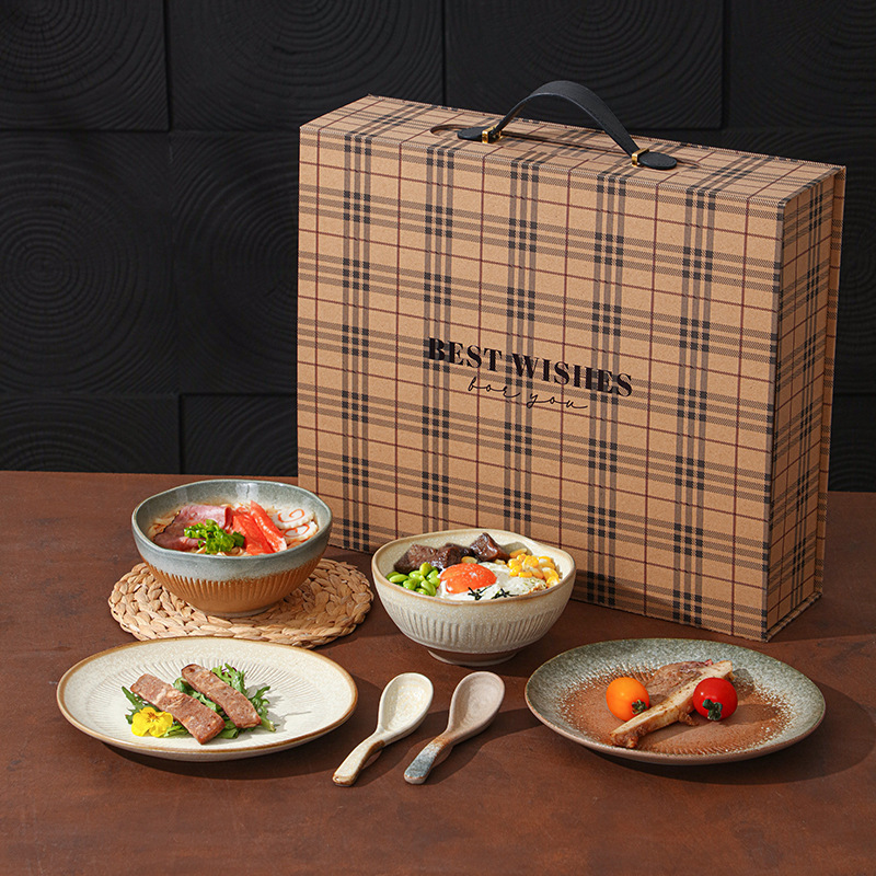Gift Box Japanese Style Style Kiln Change Two-Person Dining Tableware suit High Beauty Value Couple Dishes and Dish Spoons Light Luxury New Residence Gift