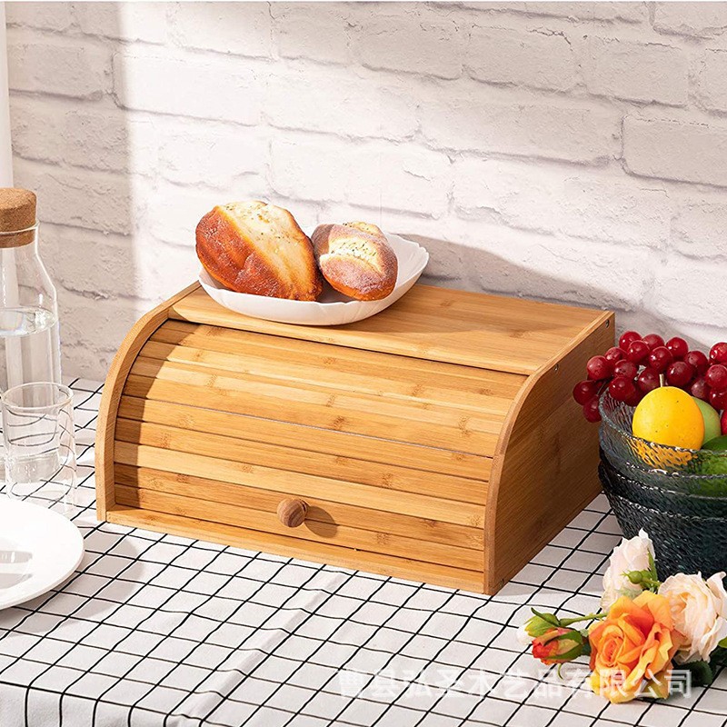 Pan caja de madera almacenamiento de aperitivos cocina a prueba de polvo caja de almacenamiento multiusos puerta de bambú de una sola capa caja de postre de pan