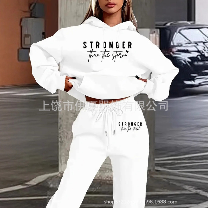 Factory Direct Sales European and American Autumn and Winter Amazon New Women's Letter Printed Fleece Sweatshirt Suit Printing