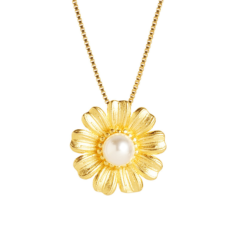 Luz de lujo estilo Plaid flor colgante Vietnam arena oro imitación perla colgante de aleación de cobre exquisita joyería regalo de boda al por mayor