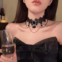 御姐女王~洛丽塔黑色项链女款跨境新款气质蕾丝choker锁骨链颈链
