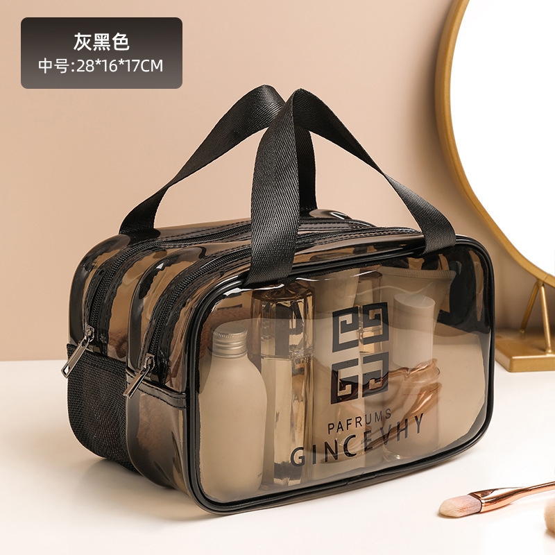 Bolsa de maquillaje transparente de estilo coreano PU esmerilado de gran capacidad impermeable engrosado portátil de almacenamiento de lavado caliente comercio exterior