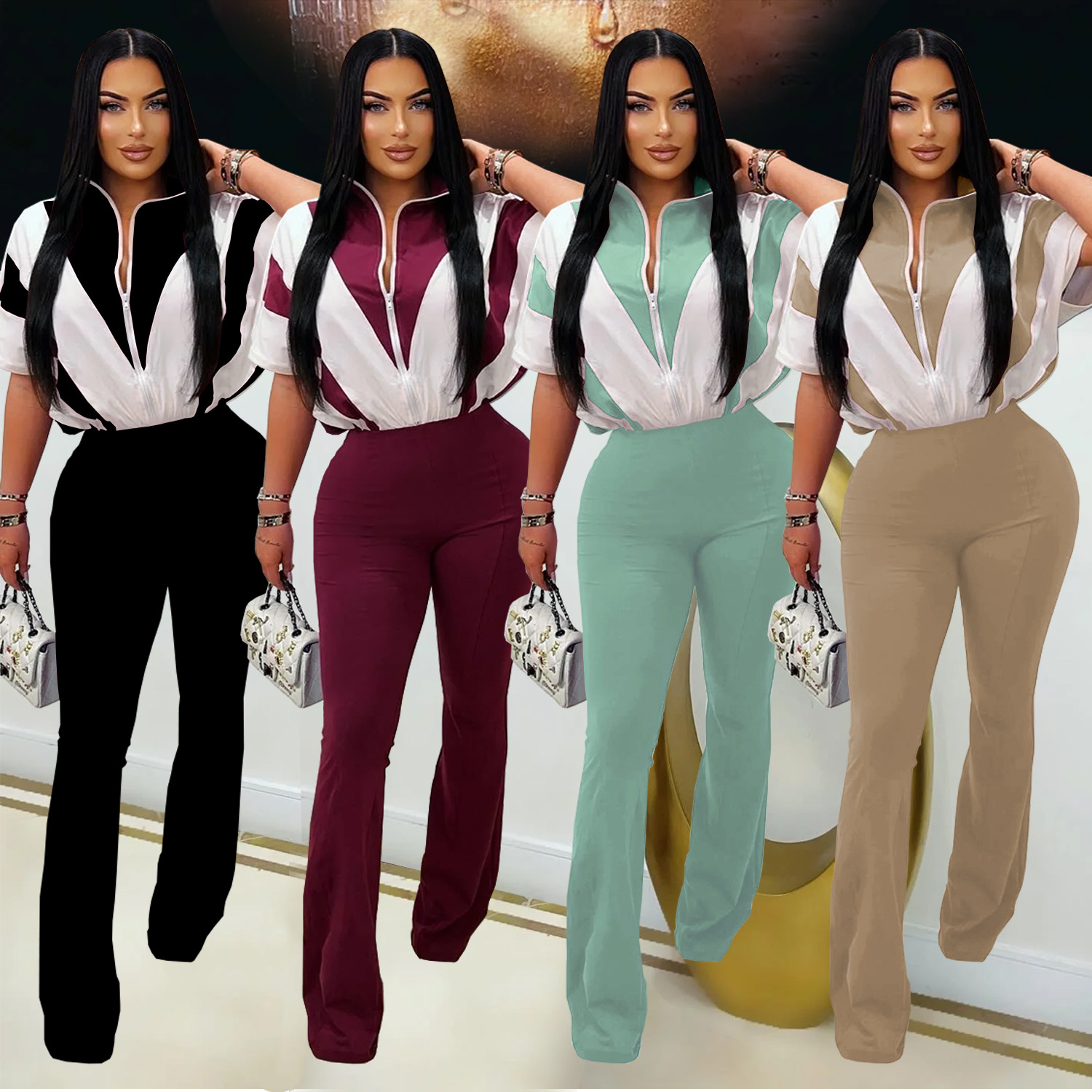 C7306 Aliexpress transfronterizo Amazon Europa y América de moda ropa de mujer casual delgada deportivo de mangas cortas pantalones largos set nuevo