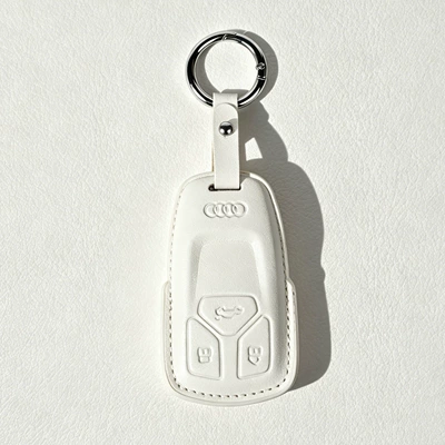 Suitable for Audi A6L Key Cover, New Model Q5L A4L A7L Q2L Car Key Case, A3 A5 Q3 Special Shell Holder (Car key bag) - type-a-white-leather-case-p2-short-leather-buckle-key-case
