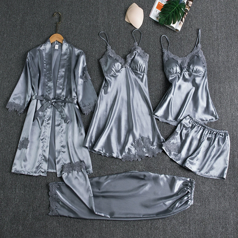 Silk Sexy Pajama Set for Women — Demi‑season Thin Long‑Sleeve Robe & Sleepwear, Multi‑piece