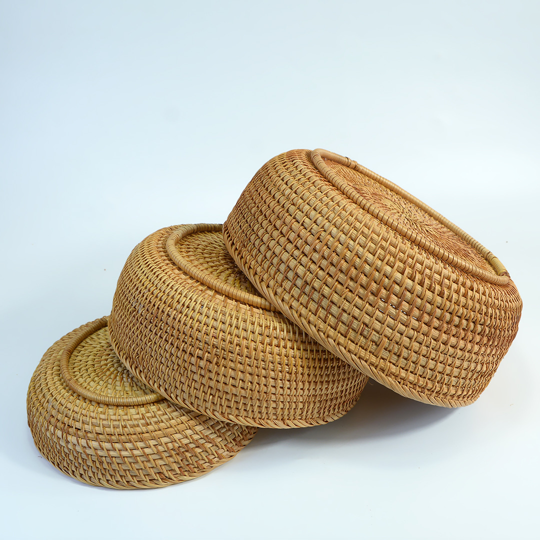 Cesta redonda de mimbre para frutas, cesta de almacenamiento tejida, cesta de almacenamiento para sala de estar, plato de frutas, cesta tejida para el hogar, cesta para bollos al vapor