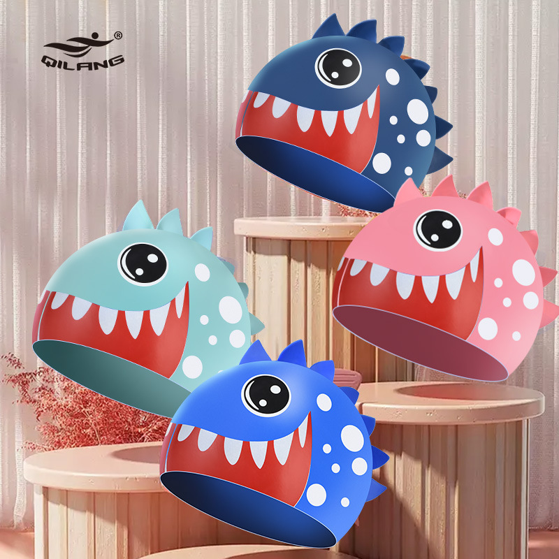 Sombreros de baño para niños impermeables no estrangulación de dibujos animados de silicona niñas bebés profesionales para el cabello largo para proteger los oídos para aumentar la gorra de baño
