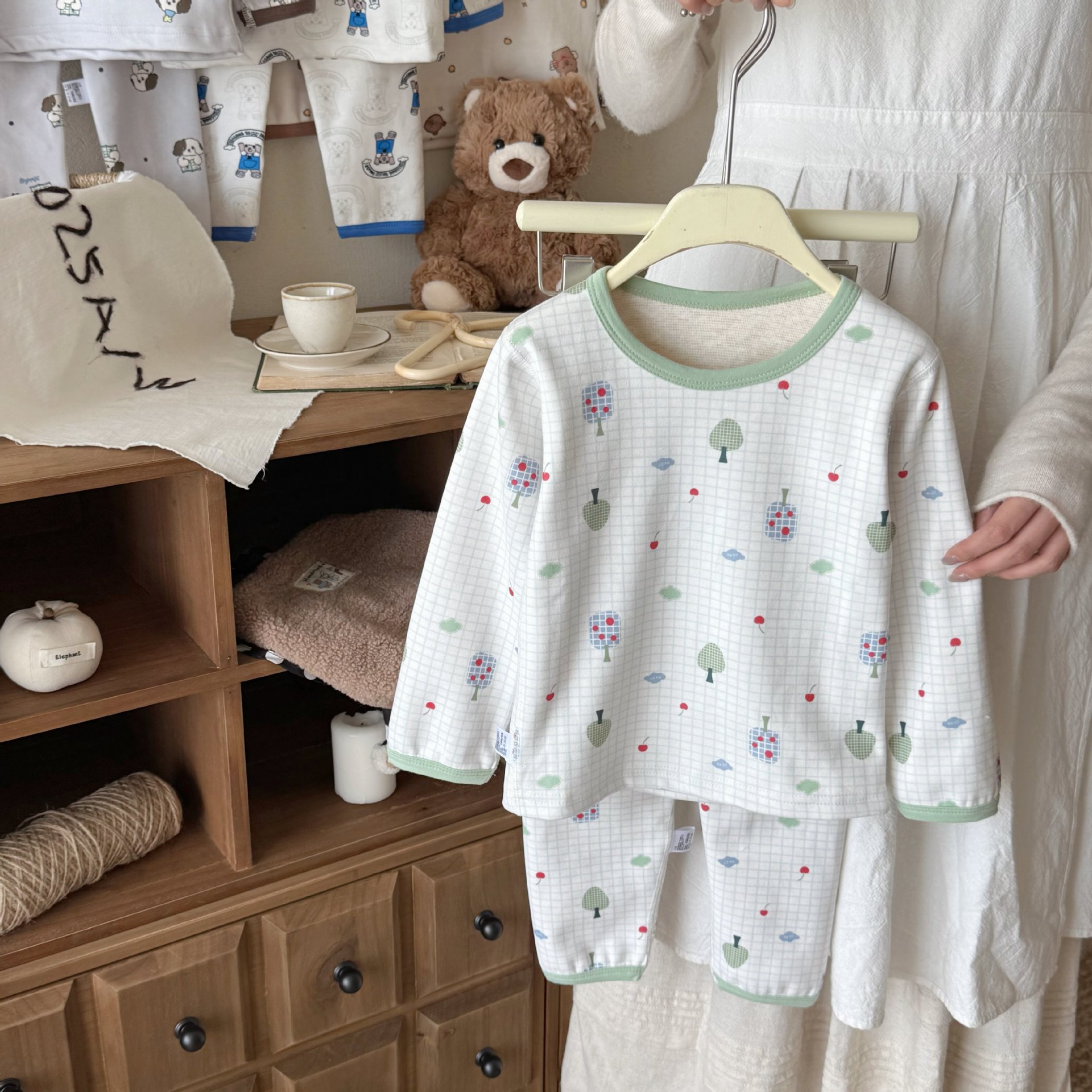 Niños otoño invierno calentamiento chaqueta de otoño para niños pantalones de otoño set niñas lindas ropa interior de base de dibujos animados pijamas de bebé