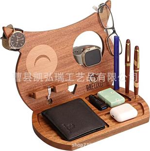 Wooden mobile phone holder creative cartoon shape two-in-one wireless charger wooden multi-purpose mobile phone holder