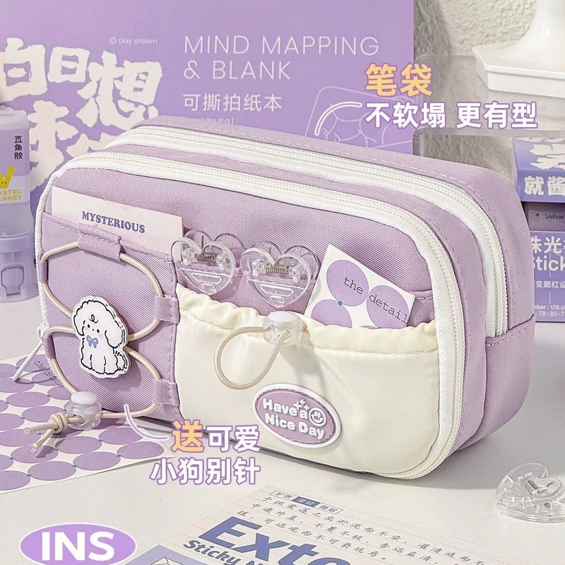 ニッチでシンプル、新鮮で大容量のペンケース、インスタイル、高価値、多層巾着窓付き文具箱、男の子と女の子用|undefined