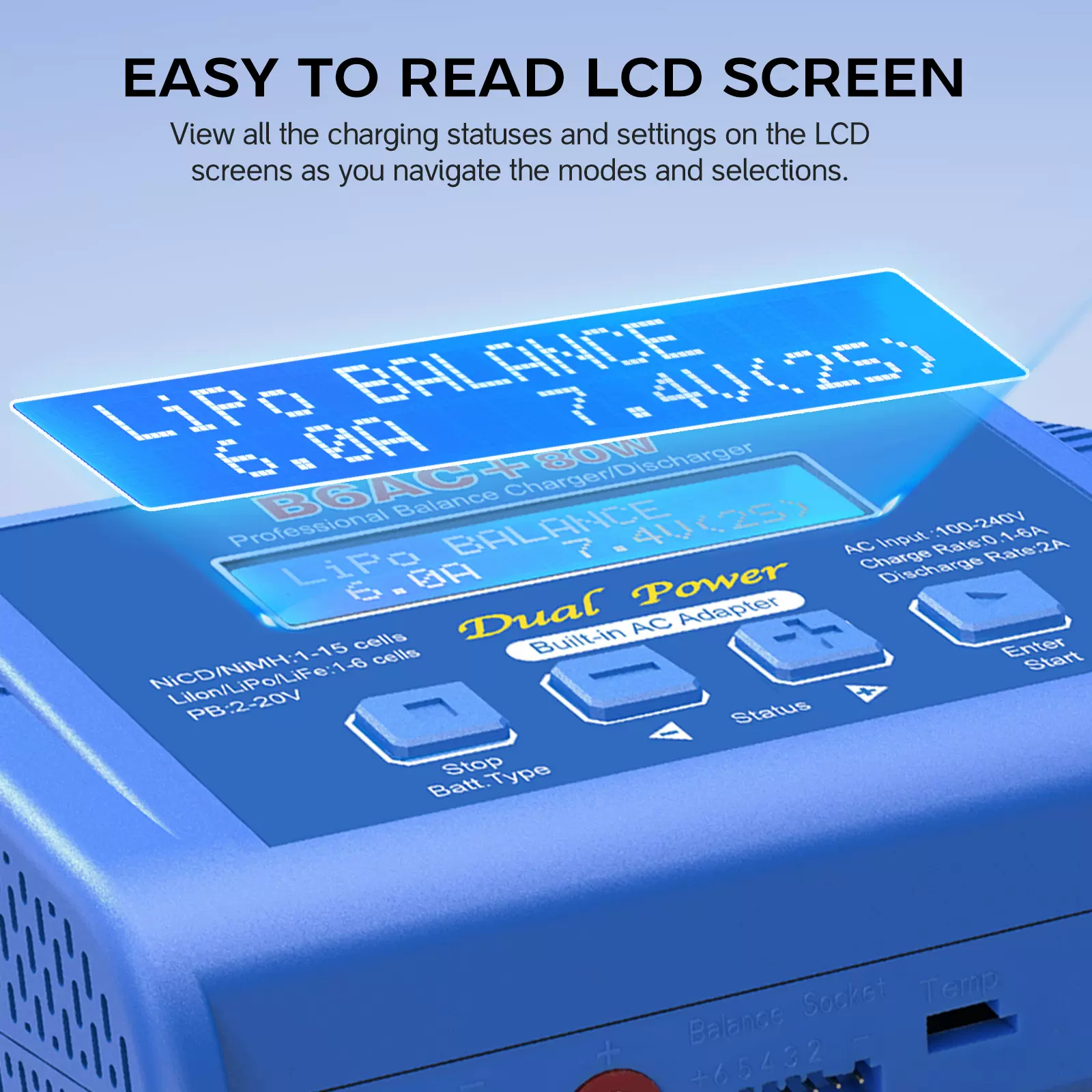 B6AC平衡充电航模充电器锂电池充电6S 80W