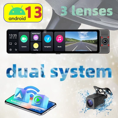 Three-Lens 4g Android 13 System 12-Inch 4+64Gb Large Memory Screen Mirroring Carplay Dash Cam Phone (Naviqasiyalı ağıllı güzgülər)