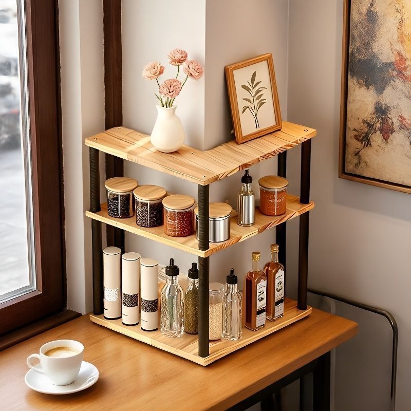 Vintage-Style Kitchen Storage Rack, Multi-Functional Multi-Layer Organizer, Small Rack for Condiments, Various Gadgets, Corner Countertop