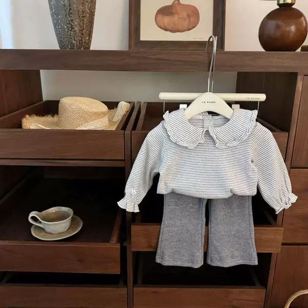 Baby Girl Spring & Fall Suit New Style Girl Cute Doll Bottoming Korean Style Boot-Cut Pants Western Style Two-Piece Set Ins